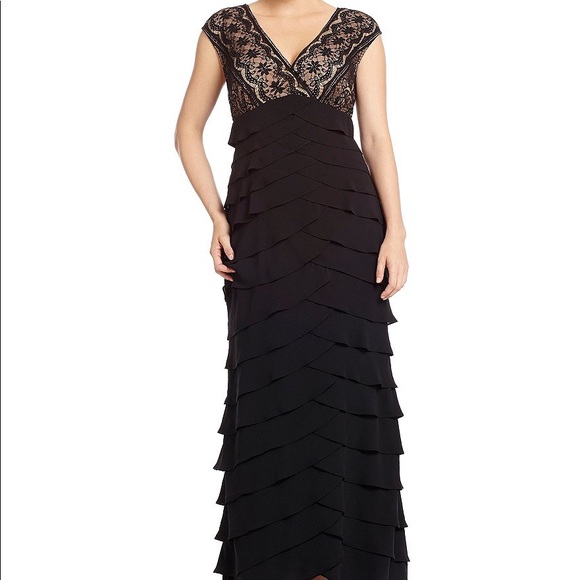 adrianna papell tiered lace gown